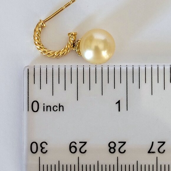 David Yurman Solari 18K YG Diamond Showcasing Rare Yellow Pearl Drop Earrings - Picture 8 of 11